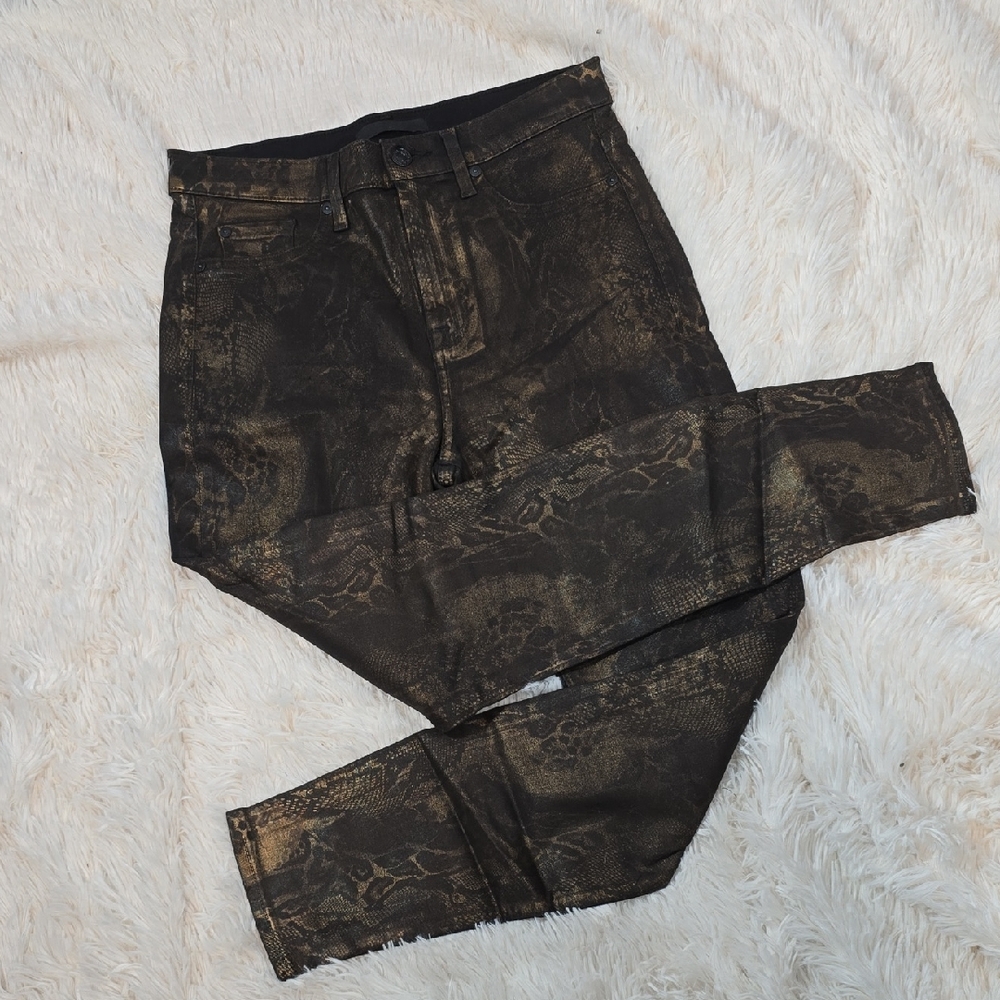 7 for All Mankind Metallic Black/Gold Snake-Print Jeggings Size 28